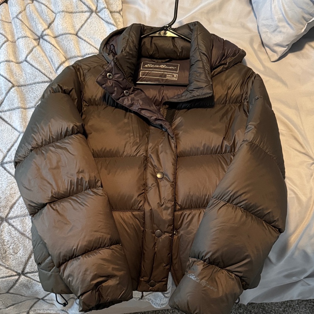 Eddie Bauer Brown Quilted Puffer Jacket with Hood